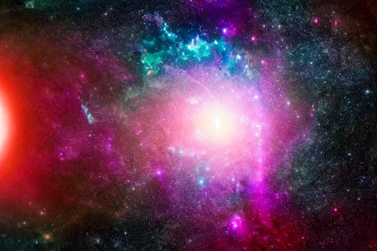 Image similar to photograph of a black hole in space, ominous, galaxy, colorful background, photograph, realistic,