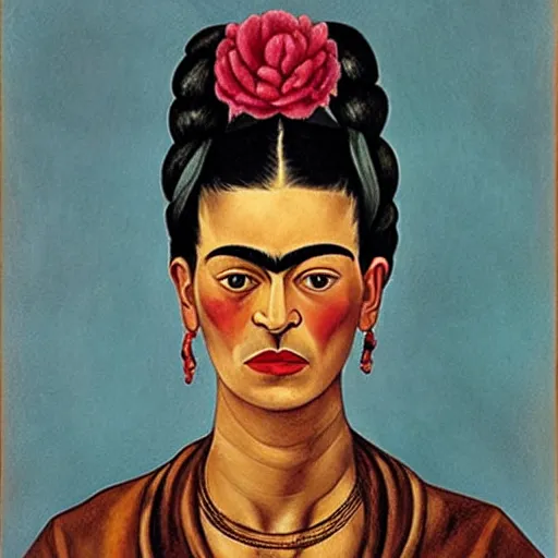 Prompt: Female Portrait, by Frida Kahlo.