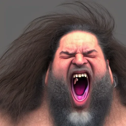 Image similar to richard stallman screaming, angry, furious, photograph, photorealistic, detailed, 8k HDR, trending on artstation,