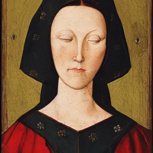 Prompt: portrait of a medieval woman with dark red hair, high cheekbones and fair skin