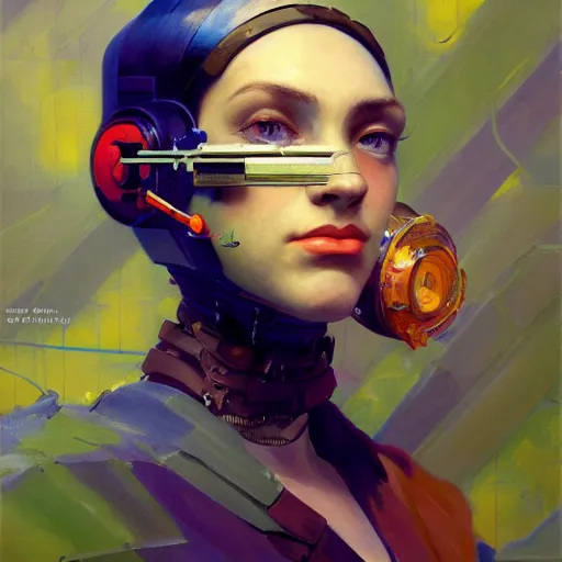 Image similar to Monet portrait painting of a cyborg girl, medium shot, asymmetrical, profile picture, Organic Painting, sunny day, Matte Painting, bold shapes, hard edges, street art, trending on artstation, by Huang Guangjian and Gil Elvgren and Sachin Teng