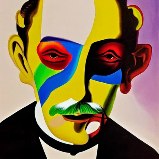 Prompt: vibrant painting of Salvador Dali with a robotic half face