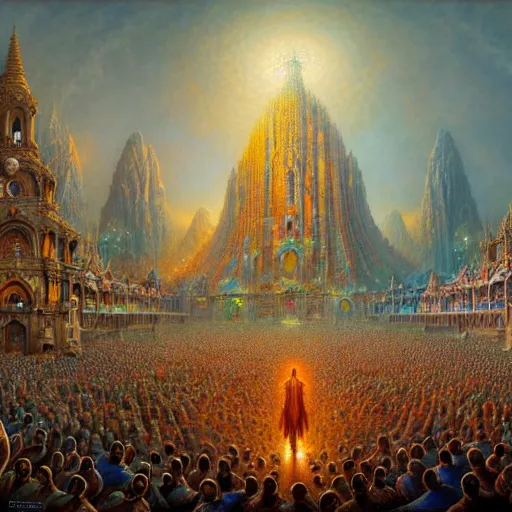 Image similar to a giant goa music festival, millions of people, intricate, highly detailed, centered, digital painting, artstation, concept art, smooth, sharp focus, illustration, artgerm, tomasz alen kopera, peter mohrbacher, donato giancola, joseph christian leyendecker, wlop, boris vallejo