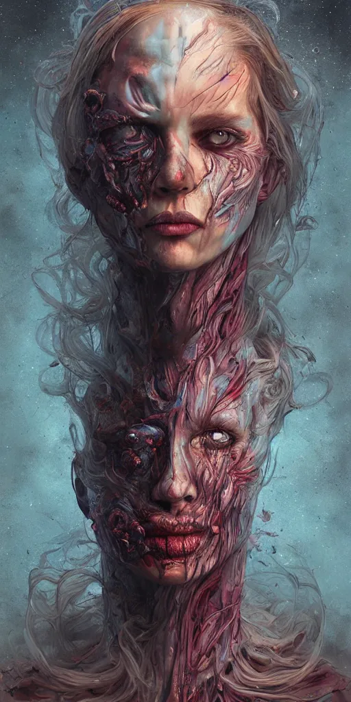 Prompt: nightmare portrait of the awakening of my 3rd eye,full character, melting ,8k,by tristan eaton,Stanley Artgermm,Tom Bagshaw,Greg Rutkowski,Carne Griffiths, Ayami Kojima, Beksinski, Giger,trending on DeviantArt,face enhance,hyper detailed,minimalist,horror, android, full of colour