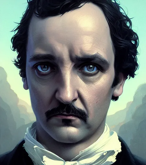 Image similar to highly detailed edgar allan poe portrait in gta v, stephen bliss, unreal engine, fantasy art by greg rutkowski, loish, rhads, ferdinand knab, makoto shinkai and lois van baarle, ilya kuvshinov, rossdraws, tom bagshaw, global illumination, radiant light, detailed and intricate environment