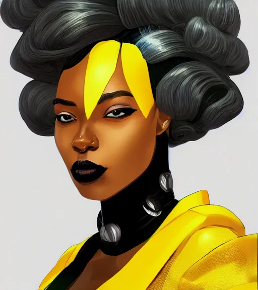 Prompt: a digital painting of a black woman with futuristic hair, side portrait, yellow highlights, a comic book panel by Craig Thompson, behance contest winner, afrofuturism, marvel comics, official art, artstation hq