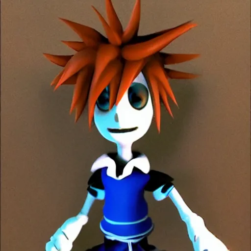 Image similar to sora from kingdom hearts in the style of claymation from nightmare before christmas. 4 k.