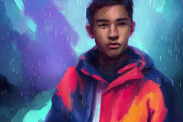 Image similar to “ a portrait of finn, rainy background, bright art masterpiece artstation. 8 k, sharp high quality artwork in style of jose daniel cabrera pena, concept art by tooth wu, fanart ”