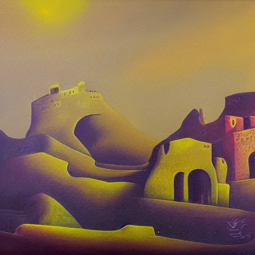 Image similar to the fortress of misfortune, surrealist landscape painting