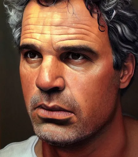 Image similar to a high quality, high detail, photorealistic portrait of mark ruffalo by james nachtwey and lucian freud, zdzisław beksinski