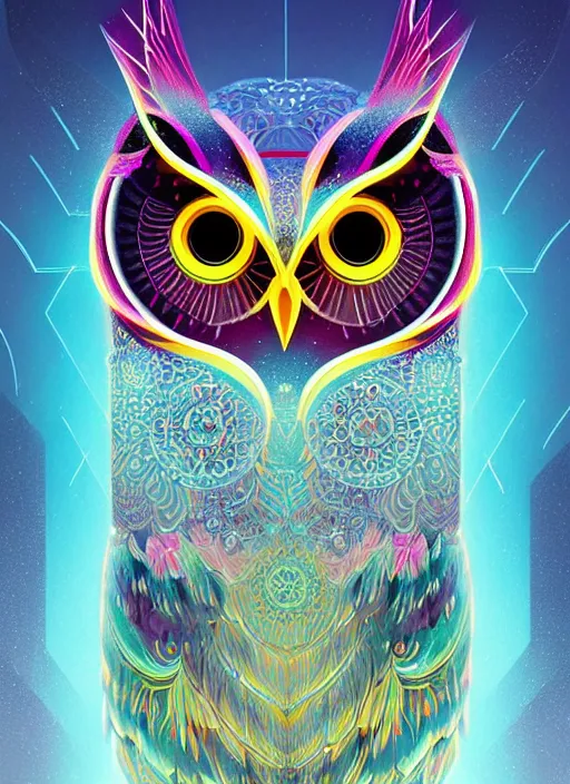 Image similar to symmetry!! product render poster vivid colors divine proportion owl, ice and snow, glowing fog intricate, elegant, highly detailed, digital painting, artstation, concept art, smooth, sharp focus, illustration,