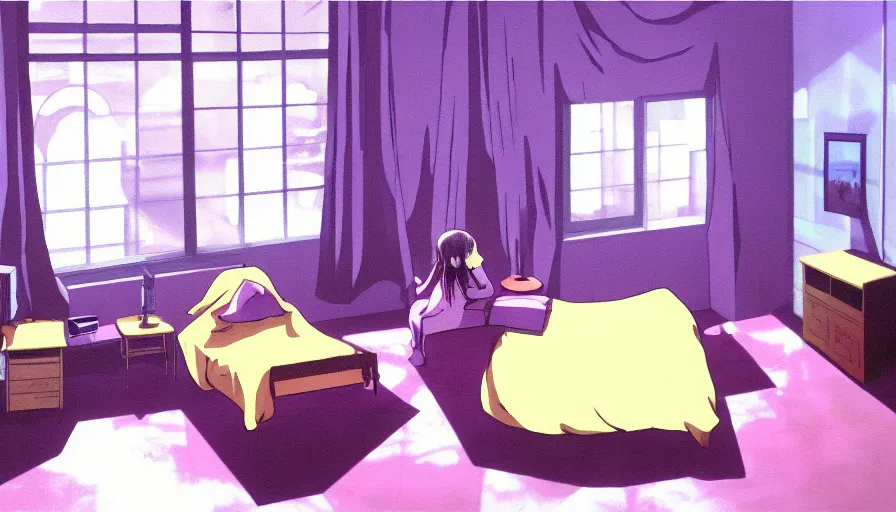 Image similar to a painting of the bedroom in the anime serial experiments lain