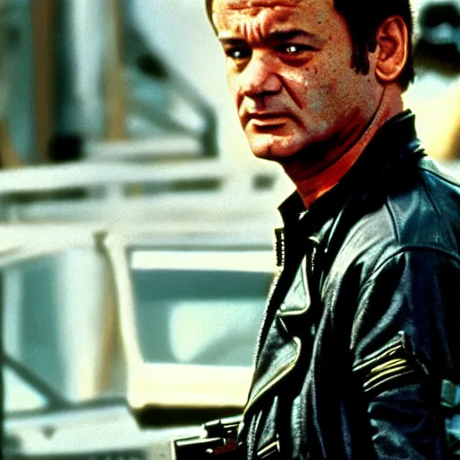 Image similar to bill murray in terminator, movie still, promotional shot