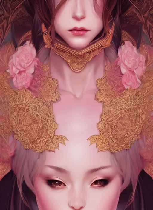 Prompt: dreamlike luxury stunning devil portrait, pale pink and gold kimono, art by artgerm, wlop, loish, ilya kuvshinov, 8 k realistic, hyperdetailed, beautiful lighting, detailed background, depth of field, symmetrical face, frostbite 3 engine, cryengine,