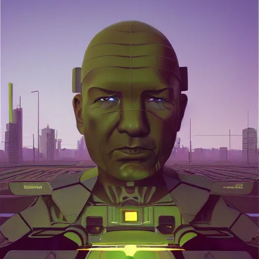 Prompt: the face of a disgruntled man, made of buildings and infrastructure, by beeple and vincent di fate, trending on artstation