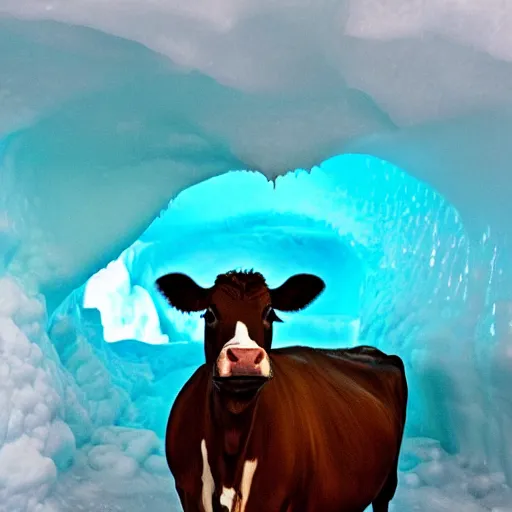 Image similar to a cow in an ice cave, photo