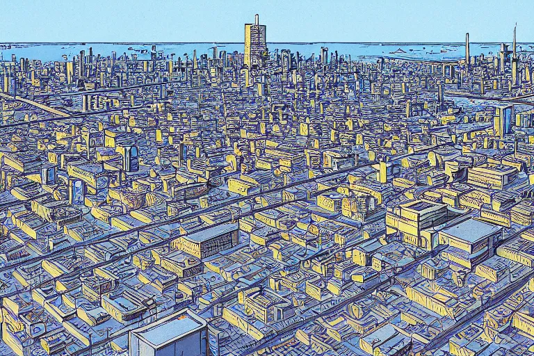 Prompt: a city populated by lemons by moebius