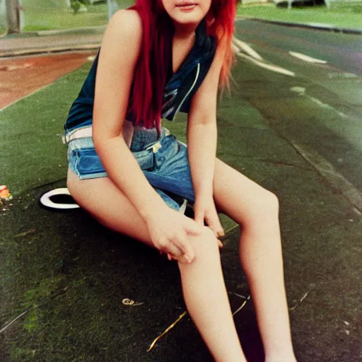Image similar to a candid, intimate, authentic, portrait, high resolution, color, digital photo of a cute 2 2 year old alternative woman from brisbane in the year 1 9 8 8. slightly long shot