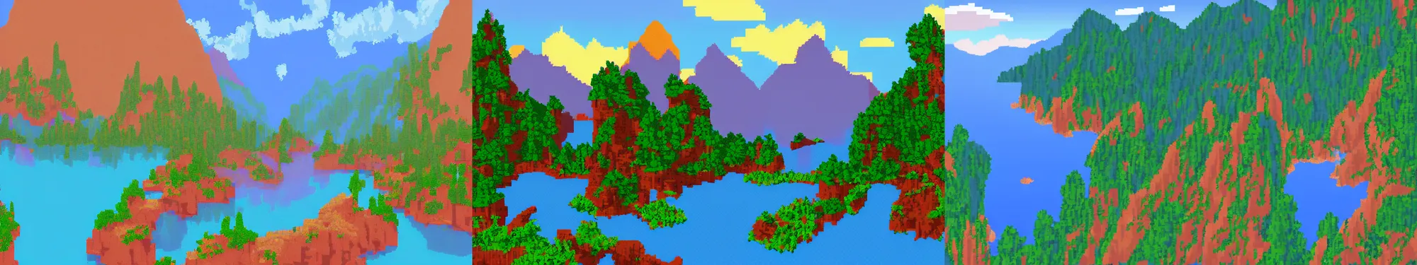 Prompt: lakeside mountains, pixel art