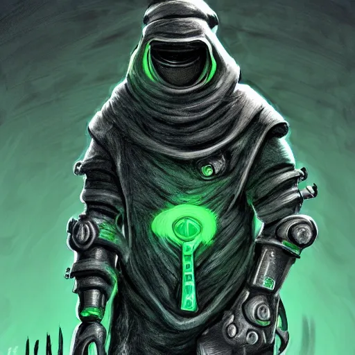 Prompt: sci - fi plague doctor power armor, inhumanly tall, inhumanly thin, black plate clawed hands, plague doctor mask, green glow eyes, green glowing trim, focused, plague, heavy armor, illustration, award winning, digital art, trending on artstation, incredible, highly detailed, fantasy, sci - fi