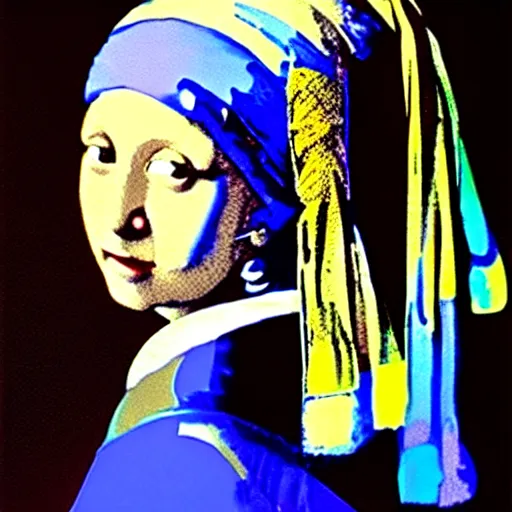 Prompt: painting of the girl with the pearl earring together with mona lisa by andy warhol, painting, oil on canvas, beautiful painting