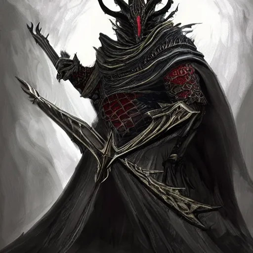 Image similar to Detailed concept art of a wizard with dragon head as a dark souls boss; fantasy