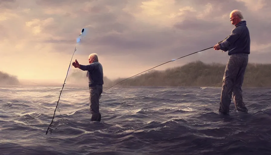 Image similar to joe biden fishing, hyperdetailed, artstation, cgsociety, 8 k