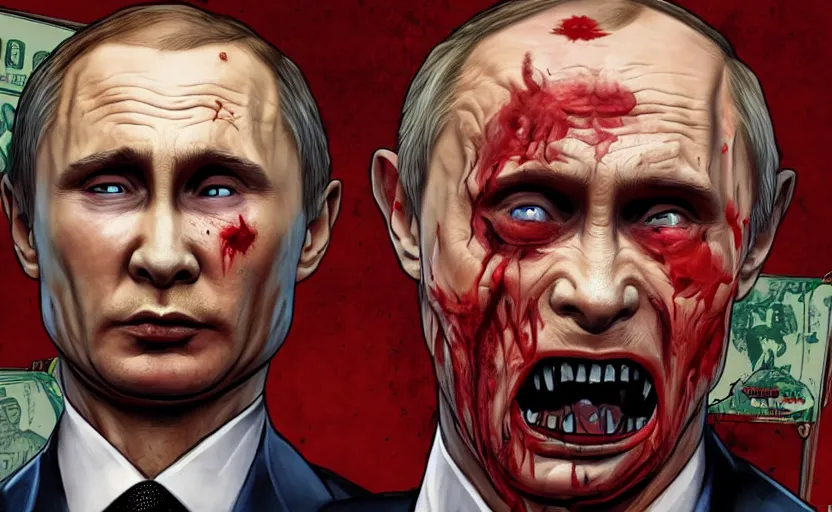 Image similar to Putin Zombie in GTA V, cover art by Stephen Bliss, artstation, no text