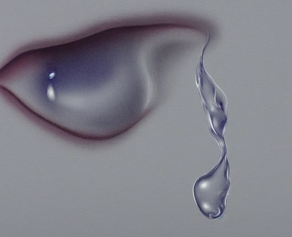 Image similar to realistic and detailed soft airbrush of a glossy water drop dripping on a white background, inspired by 8 0's airbrush illustrations, art by pater sato