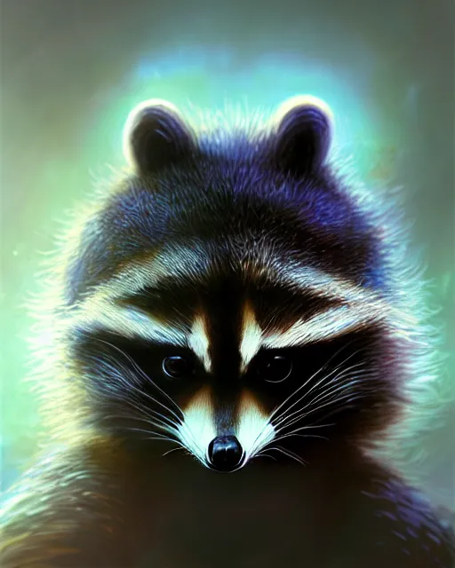 Image similar to Very cute Racoon, (((artstation, concept art, smooth, sharp focus, artgerm, Tomasz Alen Kopera, Peter Mohrbacher, donato giancola, Joseph Christian Leyendecker, WLOP, Boris Vallejo))), octane render, unreal engine, 3d render, , octane render, nvidia raytracing demo, grainy, muted