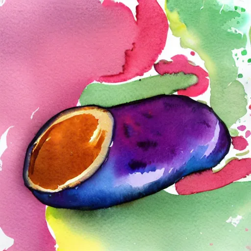 Prompt: a colorful watercolor illustration of a huge bag of beans laughing