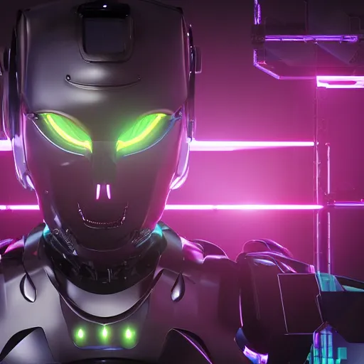 Image similar to evil robot, led screen, expression, unreal engine, dramatic cinematic lighting rendered by octane, 8 k, detailed