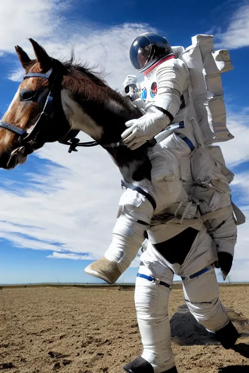 Image similar to horse in astronaut suit riding horse