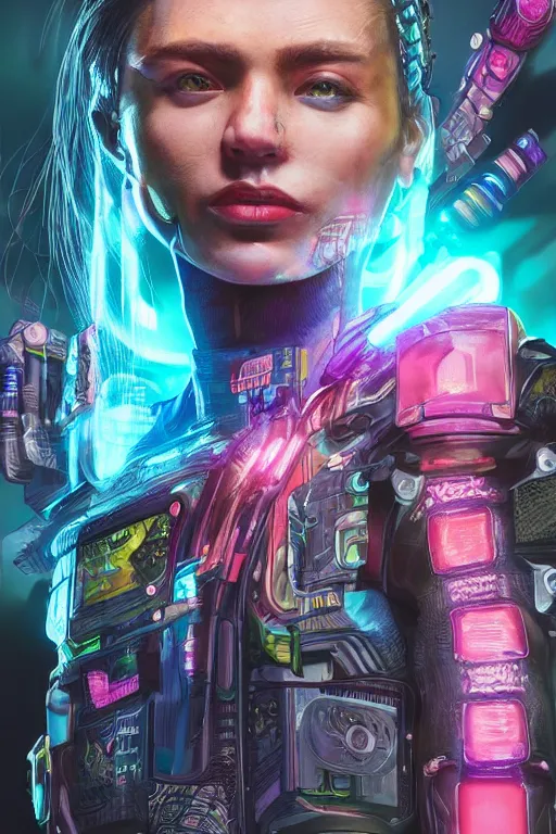 Image similar to hyper maximalist ultra detailed portrait of a heavily cybered metahuman charachter. Shadowrun charachter illustrations. 8k 3d. By echo chernik influenced by art of machine.delusions on instagram. Shadowrun returns character illustrations realistic render