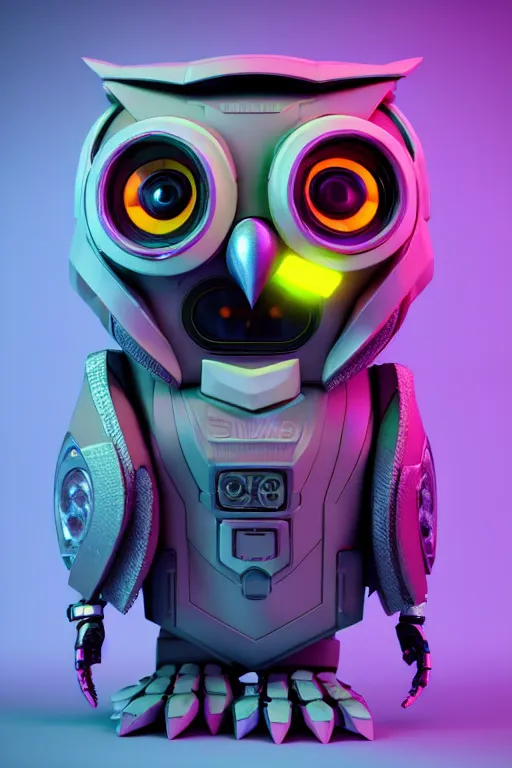 Image similar to high quality 3 d render very cute cyborg owl! with boombox!, cyberpunk highly detailed, unreal engine cinematic smooth, in the style of blade runner & detective pikachu, hannah yata charlie immer, moody light, low angle, uhd 8 k, sharp focus