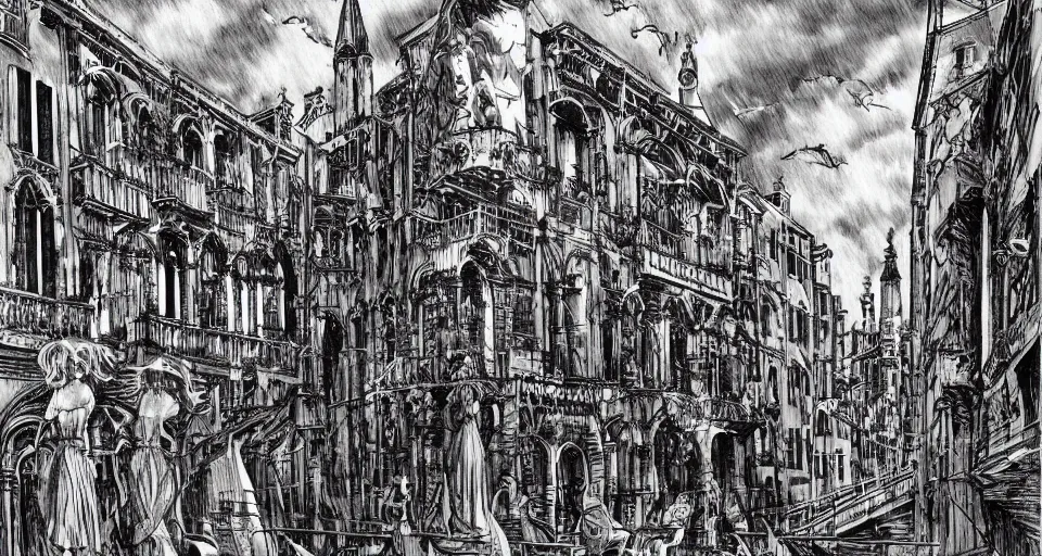 Prompt: venice skyline by junji ito, trending on artstation