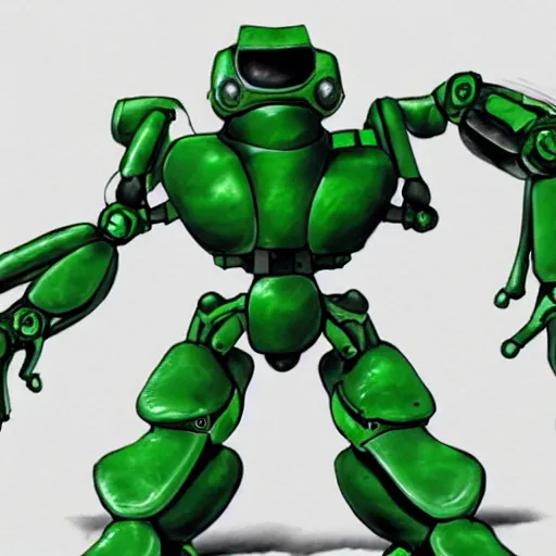 Image similar to a green frog piloting a bipedal mech suit, photorealistic, hyper realistic