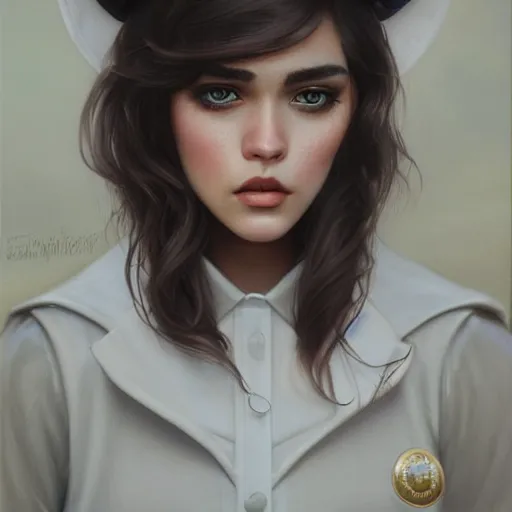 Image similar to tom bagshaw, very beautiful mix of madison beer and bella poarch in a sailor suit flirting smile, randomly lustrous dyed hair, professionally retouched, focus eyes, ultra realistic soft painting, insanely detailed linework, symmetrical accurate intricate features, behance artstation, 8 k, - signature