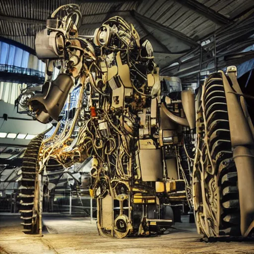 Image similar to a man with engines growing out of his back, man engine, man and machine, mech