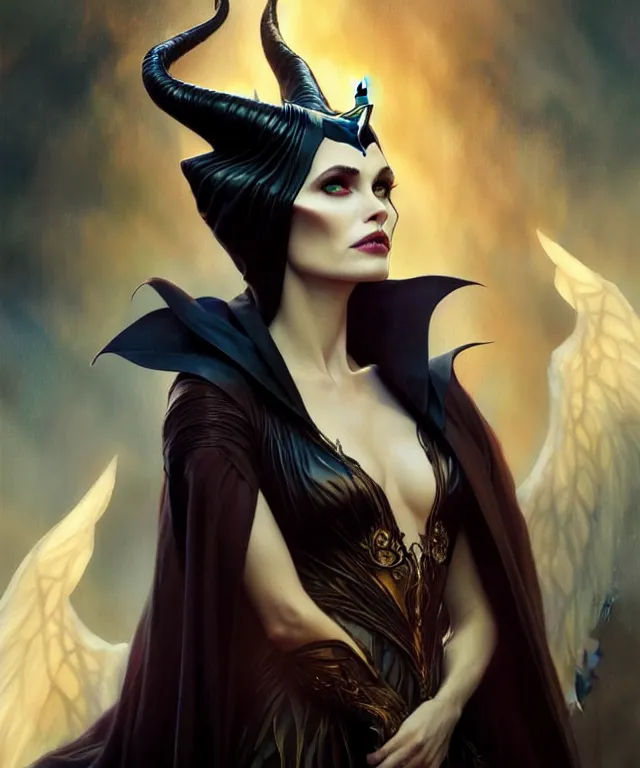 Prompt: maleficent, amber eyes, face, long hair, fantasy, intricate, elegant, highly detailed, digital painting, artstation, concept art, smooth, sharp focus, illustration, art by artgerm and greg rutkowski and alphonse mucha