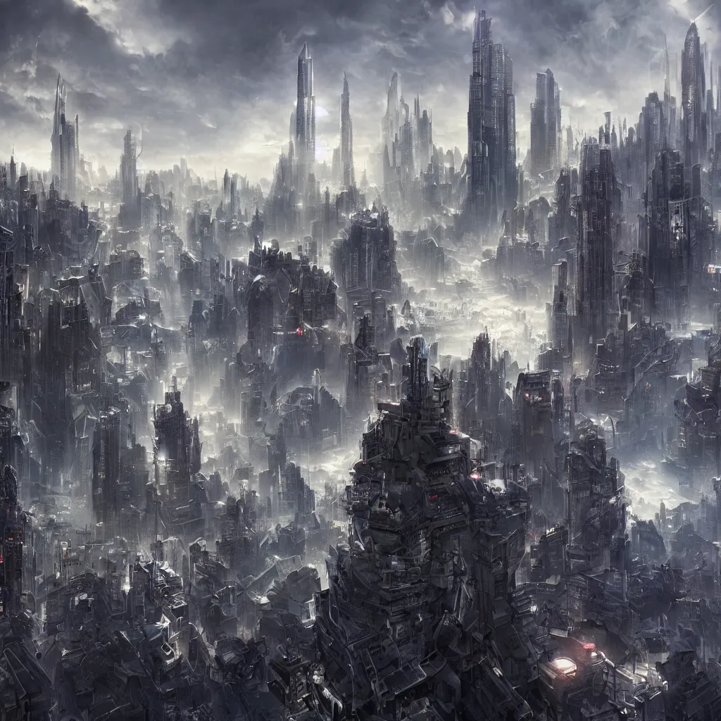 Image similar to future city, in the style of christian haley, matte painting, epic, amazing detail
