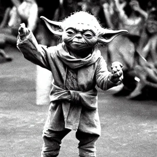 Image similar to yoda performing at woodstock