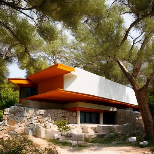 Image similar to House designed by Frank Lloyd Wright on a Greek island