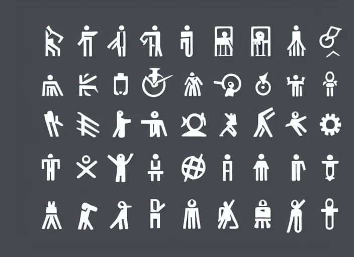 Prompt: a set of symbols and pictograms of people, technical manual graphic, logo design