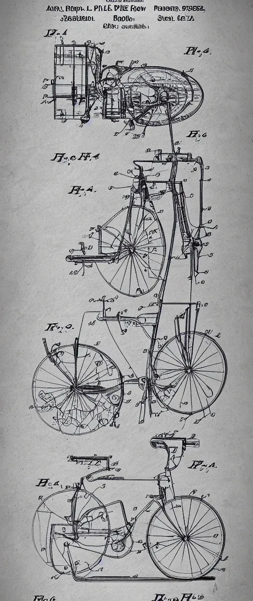 Prompt: an internal prototype of drawing of a bicycle for the mind, apple concept patent drawing, davinci sketch