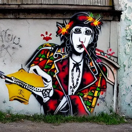 Prompt: transylvanian folk art, in the style of graffiti, made by banksy