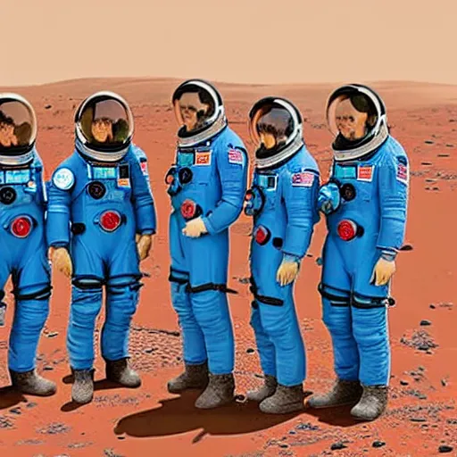 Prompt: group of teen astronauts on mars surface