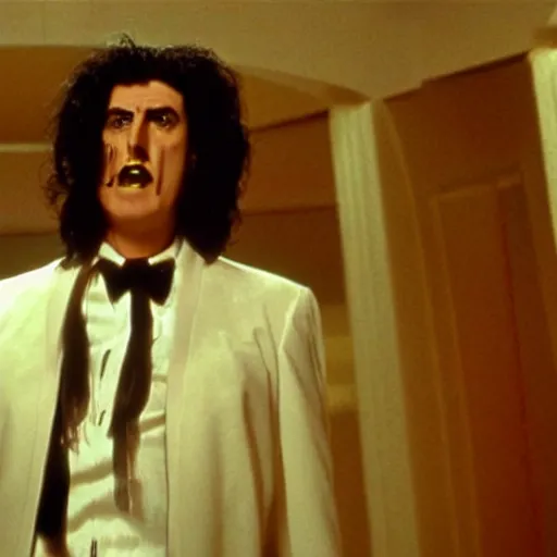 Prompt: film still of Weird Al playing Vincent Vega in Pulp Fiction, 4k