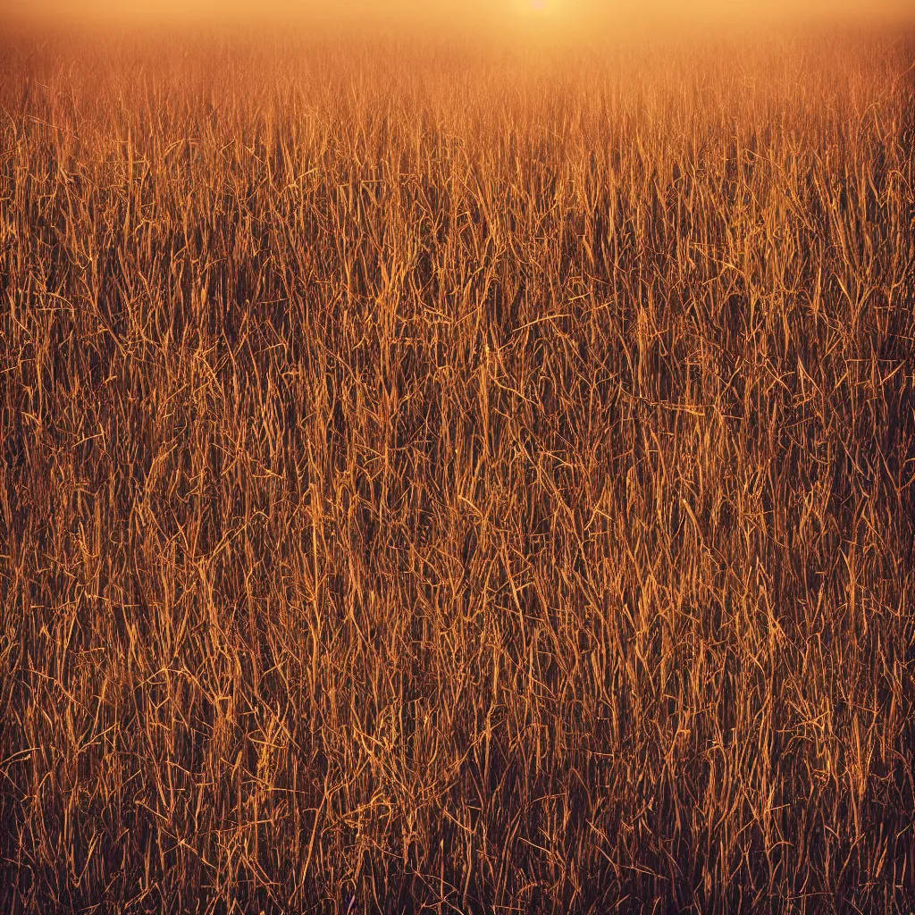 Image similar to early morning glow on a field, album cover. no text, no watermarks film