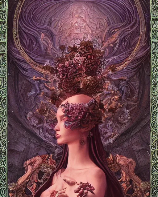 Image similar to a beautiful detailed front view of a dead rotten princess dressed in ornate baroque, ornamentation, elegant, beautifully soft lit, by wayne barlowe, peter mohrbacher, kelly mckernan